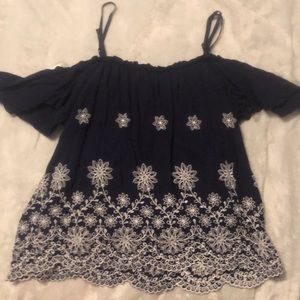 Navy cold shoulder top